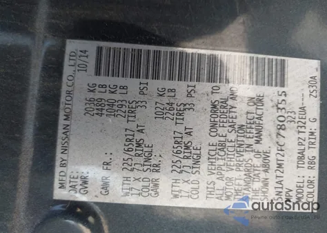 2015 Nissan Rogue S из США, поврежденный, VIN 5N1AT2MT2FC780355